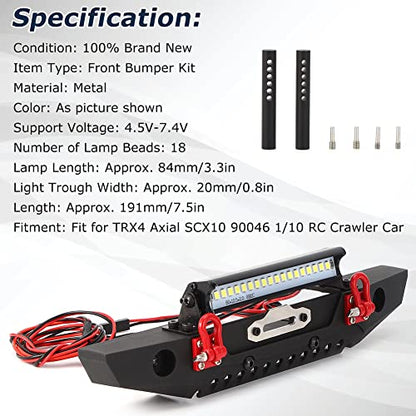 RC Crawler Bumper, Durable Anti-Collision Metal with LED Spotlights 1:10 Scale Rock Crawling Accessory for Off-Road Adventures, Hobbyists, Trail Exploration, and Extreme Terrain Enthusiasts
