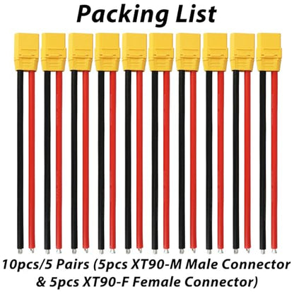 XT90 Connector Plug Cable - 5 Pairs Female and Male XT90H Extension Cables with 10AWG 150mm Silicon Wire Cables for RC Lipo Battery Connectors Drone Car Boat (XT90 Connector 10AWG 150mm) - style: XT90 Connector 10AWG 150mm