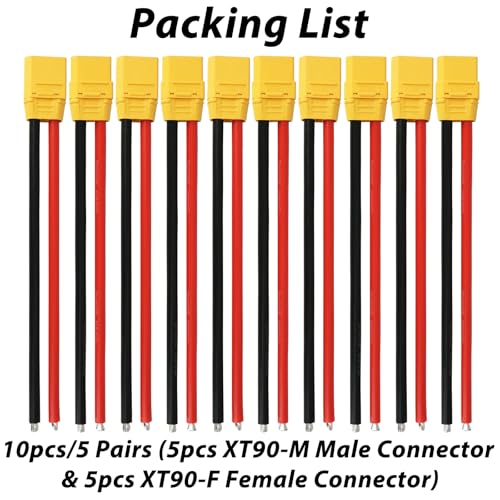 XT90 Connector Plug Cable - 5 Pairs Female and Male XT90H Extension Cables with 10AWG 150mm Silicon Wire Cables for RC Lipo Battery Connectors Drone Car Boat (XT90 Connector 10AWG 150mm) - style: XT90 Connector 10AWG 150mm
