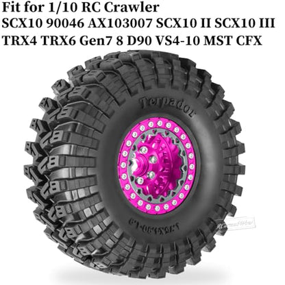 RC 1.9" Beadlock Wheel 1.9 Beadlock Tire for 1/10 SCX10 90046 AX103007 SCX10 II III TRX4 6 Gen7 8 RC Crawler,Alloy 1.9 rc Wheels and Tires Rubber Tires 1.9 Rims w/Wheels Ring,Pink - color: Pink(4pcs)
