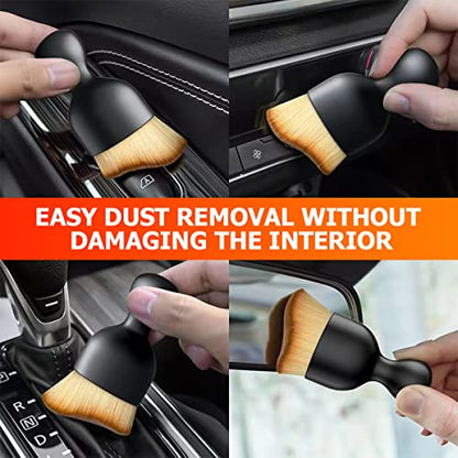 Blilo 2PCS Car Interior Detailing Brush with Dust Cover, Auto Soft Hair Cleaning Brushes, Scratch Free Curved Dirt Collectors, for Vehicle Dashboard Air Conditioner Vents Leather Computer (Grey/2PCS) | soft synthetic bristles, grooved handle, wet or dry u