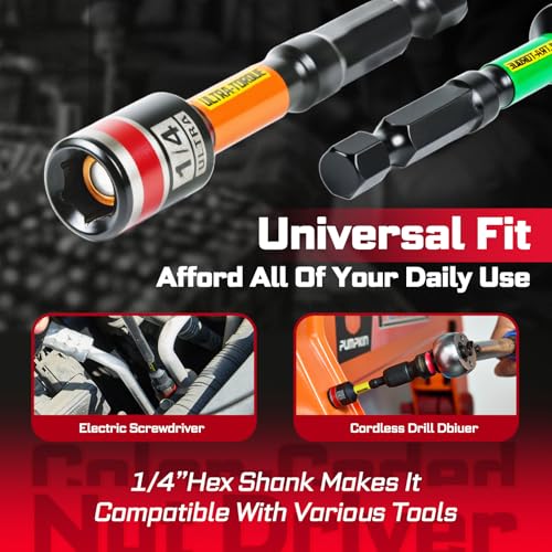 Impact Nut Driver Set, 10 Pieces 2.56”6”Long 1/4”5/16”3/8”7/16” 1/2”6 Point Alloy Steel Magnetic SAE Nut Setter Set Use For Require Installing 1/4 Hex Shank Impact Driver with Case Box - size: 2.56"/6", style: MIXS-10pcs