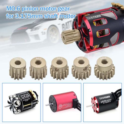 5PCS M0.6 Pinion Gear Set 13T 14T 15T 16T 17T 7075 Aluminium Pinion Motor Gear Compatible with 1/10 RC Car Brushed Brushless Motor - size: 13T 14T 15T 16T 17T