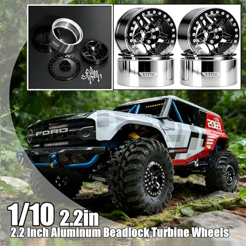 STMU 2.2 Inch Aluminum Beadlock Turbine Wheels - Perfect Fit for SCX10 TRX4 VS4-10 Gen8 1/10 RC Crawler Vehicles (Black) - color: Black