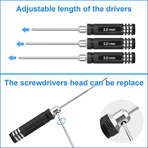 RC Hex Screwdriver Tool Set: 0.9mm 1.27mm 1.3mm 1.5mm 2.0mm 2.5mm 3.0mm Screwdriver Kit with Hex Nut Driver and RC Car Wrench Tool Kit for Multi-Axis FPV Racing Drone Quadcopter Helicopter