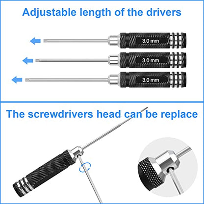RC Hex Screwdriver Tool Set: 0.9mm 1.27mm 1.3mm 1.5mm 2.0mm 2.5mm 3.0mm Screwdriver Kit with Hex Nut Driver and RC Car Wrench Tool Kit for Multi-Axis FPV Racing Drone Quadcopter Helicopter