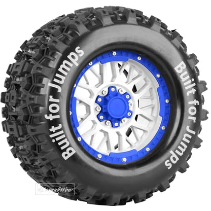 1/8 1/10 17mm Hex RC Truck Tires,Wheels and Tires for 1/10 E-Revo T-Maxx Summit,1/8 Kraton Outcast 6S,Sledge,Buggy Rubber Tyres and Rims w/Foam Insert for RC Off-Road Car,White-Navy Blue - color: White&navy Blue(4pcs)