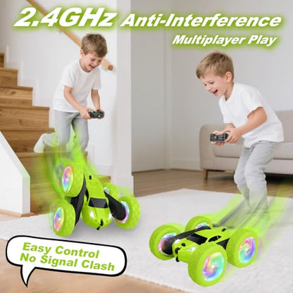 Remote Control Car, Stunt RC Cars, 2.4GHz Double Sided 360° Flips RC Crawler, Outdoor Toys for Kids Ages 4-8, Upgraded USB-C Modular Battery, 5 6 7 8 9 10 +Year Old Boys Birthday Gifts Green - color: 1-green