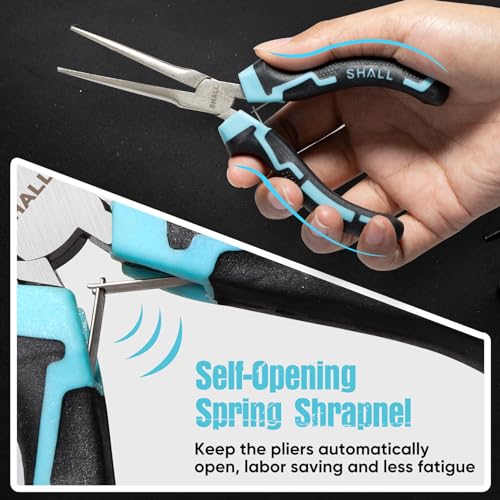SHALL 6" Mini Needle Nose Pliers, Long Nose Pliers w/Comfort Grip Handles & Non-Serrated Drop Forged Steel Jaws, Small Needle Nose Pliers for Jewelry Making, Wire Wrapping, Crafts, Electronic Repair - size: 1PC 6"