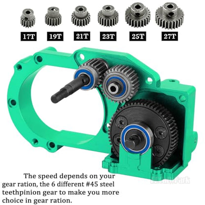 RC Transmission Case Gearbox w/Spur Gear Upgrades Part for 1/10 Slash/Rustler/Stampede/Bandit 2WD (VXL) Drag Slash/Bigfoot,BRCatWPark Aluminum Gearbox Hops Up,Replace #9495,Green