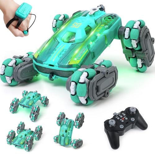 FUNiOi Cool 8WD RC Stunt Car for Kids Ages 6 7 8-12 13 14 Year Old - Remote & Gesture Hand-Controlled Toy with Lights & Music, Rotating Drift Car for Boys, 2.4Ghz - style: 8WD