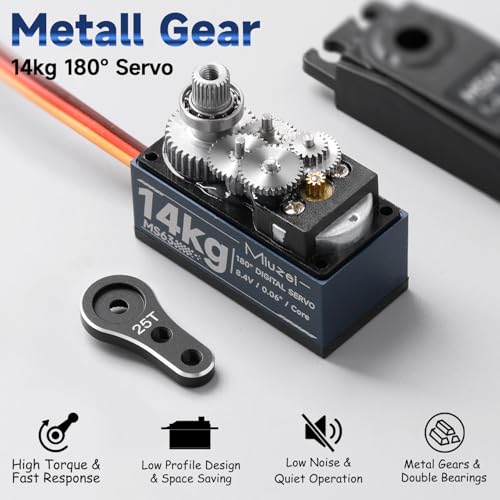 RC Digital Servo 14kg Low Profile Servo Metal Gear High Torque (1 | Steering Servo for 1/10 1/12 RC Drift Touring On-Road Cars, Fixed Wing Airplane, Helicopter, Mini Robot Projects