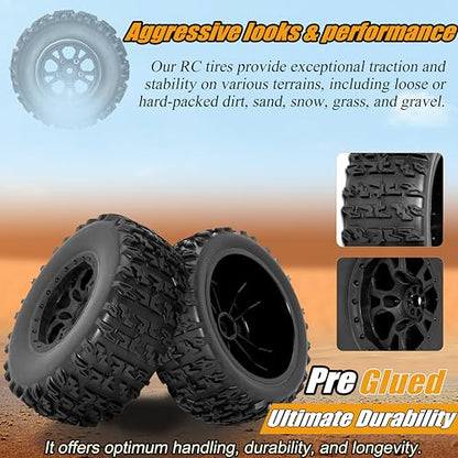 RC Station 12mm Hex RC Wheels and Tires 4PCS 1/10 Scale RC Short Course Truck for 4x4 2WD Traxxas Slash Preglued