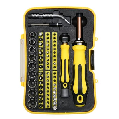 70-in-1 Screwdriver Bit Set - Magnetic Precision Bits for Electronics, Furniture & Auto Repair, CR-V Steel with Portable Case (1/4" Hex Shank with 2 Handle)