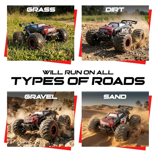 Remote Control Car, 2.4GHz high Speed 20km/H, 1:16 Scale 4 * 4 Off-Road RC Truck, High Speed All-Terrain Racing Vehicle with 2*Rechargeable Batteries, LED Lights, Gifts for Kids & Adults