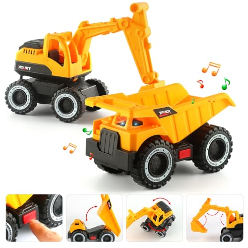 Dwi Dowellin Construction Carrier Truck Kids Toys,25.6" Semi-Trailer Toy with Excavator and Dump Truck,Gifts for Age 3 4 5 6+ Years Old Boys Girls - style: Construction Truck