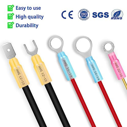 550Pcs Automotive Waterproof Heat Shrink Wire Connectors with Crimping Tool | Butt Fork Ring and Spade Crimp Connectors Assortment 22-10AWG - size: 550pcs-with Crimper