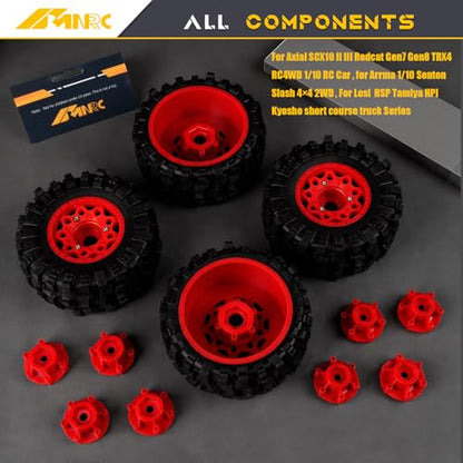 Plastic RC Short Course Truck Wheels and Rubber Tires & 12MM 14MM 17MM Hex Kit for 1/10 Arrma Senton Slash 4×4 2WD for Axial Losi Series Upgrade Part Red - color: Red
