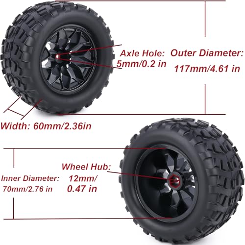 Preglued 12mm Hex 1/10 Scale RC Truck Tires and Wheels 2.8" MT Tires for Traxxas Rustler Stampede 4x4 VXL 2WD, Redcat Volcano EPX Pro S30 Blackout XTE Pro RIAARIO AMORIL 1/10 RC Monster Truck - style: Rock Tread