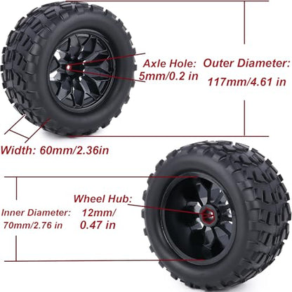 Preglued 12mm Hex 1/10 Scale RC Truck Tires and Wheels 2.8" MT Tires for Traxxas Rustler Stampede 4x4 VXL 2WD, Redcat Volcano EPX Pro S30 Blackout XTE Pro RIAARIO AMORIL 1/10 RC Monster Truck - style: Rock Tread
