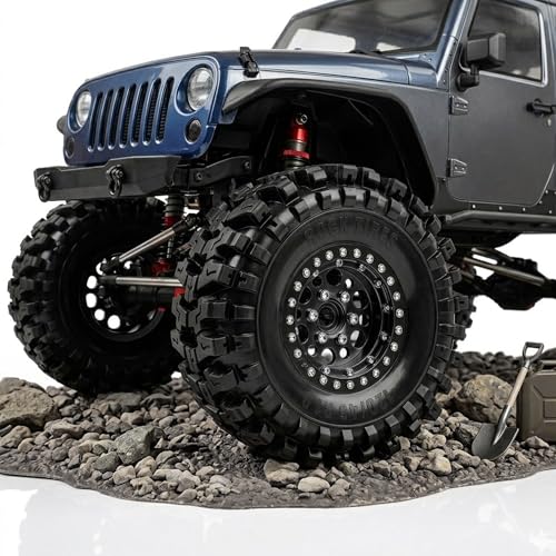 1/10 RC Crawler Tires and Wheels, 1.9" 120mm Rubber Rock Crawler Tires with Beadlock Rims, 4PCS RC Tires for Axial SCX10 TRX-4 1/10 Scale RC Off-Road Trucks (Black) - color: Black