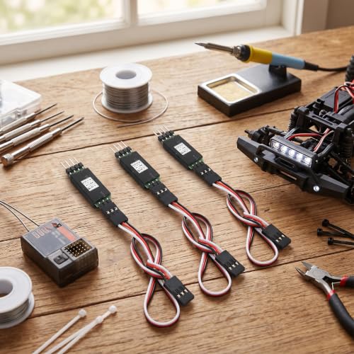 Electronic Switch Relay 3 Pack RC Car Third Channel Light Receiver Switch,6V 1A Remote Control Cord for LED Headlights and Taillights, Universal for 1/10 1/8 Scale Off Road