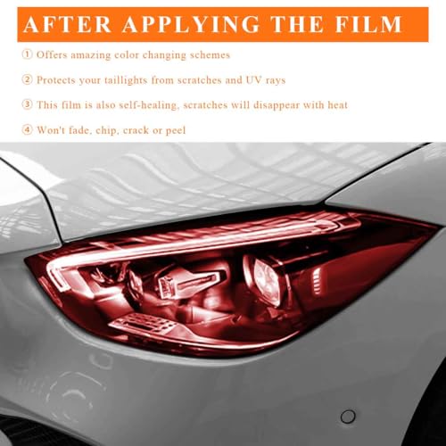 Sun Walker Car Light Tint Film, 12 x 48 Inch Waterproof Taillight Wrap Film Roll with Squeegee & Cutter, Self-Adhesive Vinyl Sticker Sheet Roll for Headlights Fog Lights Tail Lights (Red) - color: Red