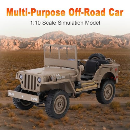 RC Crawler, 1:10 Scale D888 Willys Military Jeep, 2.4Ghz 4WD Off Road Rock Crawler with Lights, Removable Accessories All Terrain RC Jeep Toy for Adult Teens-Upgradable (2 Batteries) - color: Yellow