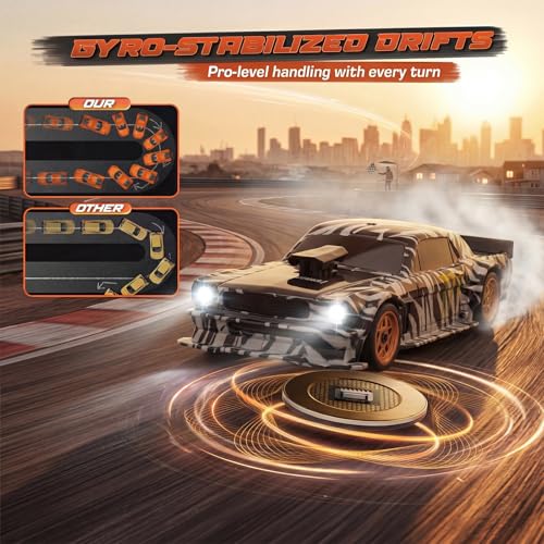 [2026 Upgrade 1/43 Mini RC Drift Car with Gyroscope, 4WD RTR | Gyro Mini Drift RC Car, 1/43 RC Drift Car Toys for Kids Ages 8-14, Birthday Gifts for Boys Girls, 2 Tire Sets, 8 Cones - color: Camouflage