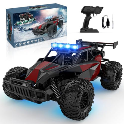 BLUEJAY Remote Control Car, 2.4GHz High Speed 33KM/H RC Cars Toys | 1:12 Monster RC Truck Off Road with LED Headlight and Rechargeable Battery Gifts for Adults Boys 8-12 - color: Burgundy Red