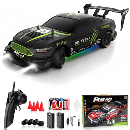 Remote Control RC Drift Car 1:16 Scale 4WD RC Car with LED Lights 2.4GHz 30km/h RTR High Speed Racing Sport Toy for Adults Boys Girls Kids Gift 2Pcs Rechargeable Battery - color: A-black