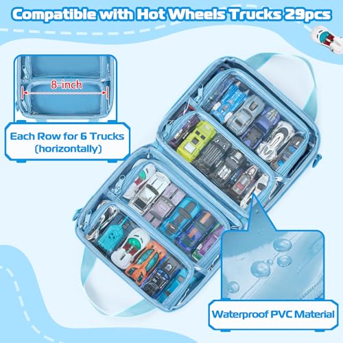 LoDrid Storage Bag Compatible with Hot Wheels Truck up to 29 pcs, Bag Only | Display Transparent Windows for Toy Car with Handle and Shoulder Strap