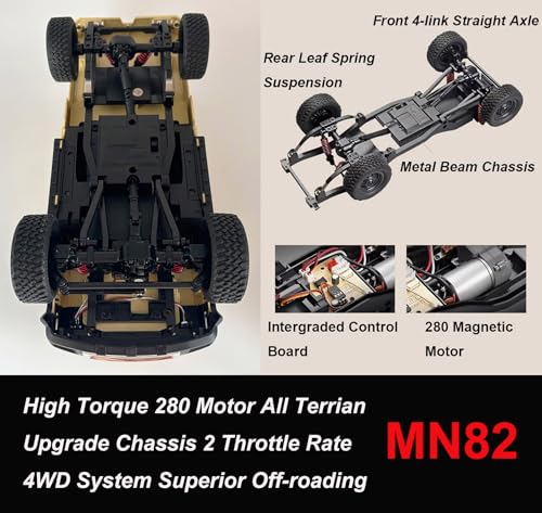 RC Truck 1/12 RC Rock Crawler 4x4 Toyota Land Cruiser All Terrain RTR | Remote Control Crawler Pickup Off Road 2.4GHz 280 Motor Proportional Throttle Steering for Adult MN-82