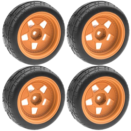 ShareGoo Nylon Wheel Rims with Rubber Tire RC 12mm Hex Compatible with HSP Tamiya Kyosho RedCat Sakura WLtoys 1/10 RC On-Road Racing Touring Car (Brown) - color: Brown