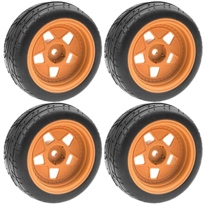 ShareGoo Nylon Wheel Rims with Rubber Tire RC 12mm Hex Compatible with HSP Tamiya Kyosho RedCat Sakura WLtoys 1/10 RC On-Road Racing Touring Car (Brown) - color: Brown