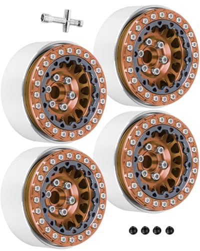 RC 1.9 Beadlock Wheels for 1/10 RC Crawler TRX4 TRX6 SCX10 90046 AX103007 VS4-10 MST CFX RC4WD D90 Red cat Gen8 7,Alloy Aluminium 1.9 rc Beadlock Rims 1.9 rc Wheels,4PCS,Brown - color: Brown(4pcs)