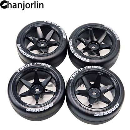 RC 1/10 Drift Tires & Aluminum Wheels 12mm Hex OD 65mm Hard Drift Racing Smooth Tyres for 1:10 1/12 Rally Street On Road Touring Car TT01 TT02 XV02 XV01 TA06 HPI KYOSHO PTG2 4PCS (Black) - color: Black