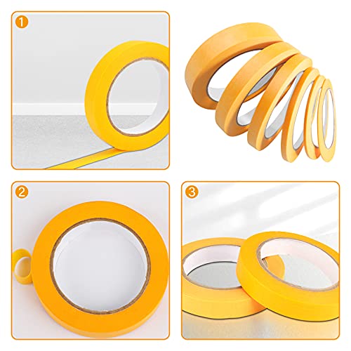 6 Rolls Fine Line Tape 1/16, 1/8, 1/5, 2/5, 1/2, 3/4 Inch x 55 Yard Fineline Masking Tape Painter Adhesive Automotive for DIY Car Auto Paint (Yellow, Mixed Sizes) - color: Yellow, size: Mixed Sizes