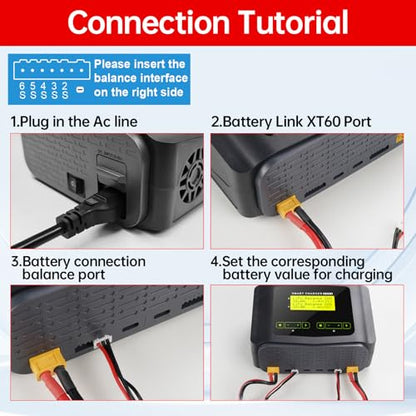 LiPo Battery Charger Dual RC Charger Discharger 10A Fast Balance Battery Charger for 1-6S LiPo LiHV Li-ion Life 1-15S NiMH NiCD PB Smart Battery RC Car Drone, Large Screen