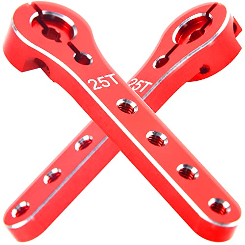 2Pcs ShareGoo 25T Servo Horn 56mm Metal 25 Teeth Extension Steering Servo Arm Compatible with 30-100CC Balsa Airplanes RC Plane Helicopter Car (Red) - color: Red