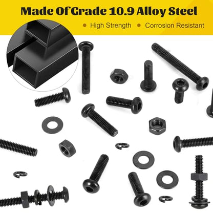 1080PCS M3 Screws Assortment Kit, M3x6/8/10/12/16/20/25/30 mm Hex Button Head Screw, Nuts & Washers Assorted Set - 10.9 Alloy Steel Black Zinc Plated Bolts for 3D Printer, DIY - size: M3 1080pcs