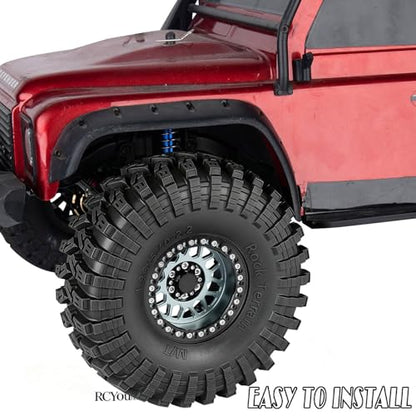 RC 2.2" Beadlock Wheels Tires Set（4PCS for 1/10 SCX10 I II 90046 AXI03007 TRX4 TRX6 VS4-10 D90 Gen7 Gen8 MST CFX RC Crawler Car,2.2 Beadlock Wheels and Tires,Aluminium Wheel Rims,Titanium - color: Titanium -(Rc Wheels Tires)