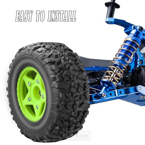 Rc Truck Tires 12mm/14mm/17mm Hex RC Wheels Tires for 1/10 Slash 4×4 2WD,Arrm a Senton,Axia1 Redca t Rc 4wd,w/RC Wheels Hex Detachable Replace Running on Off-Road Tire,Green - color: Green