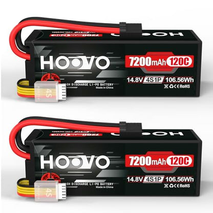 HOOVO 4S Lipo Battery 14.8V 120C 7200mAh RC Car Batteries Hard Case TR Plug | 2 Pack, Compatible for 1/8 and 1/10 Scale RC Car Buggy Truggy Truck Slash 4X4 Crawler Monster RC Battery