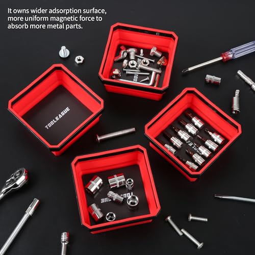TOOLEAGUE 4Pcs Collapsible Magnetic Parts Tray Set with 15Lb Magnetic Pickup Pen,4.5" Square Silicone Foldable Tool for Organizing Screw Bolts Nuts Washers Pins and Other Small Metal Parts - size: 4pcs