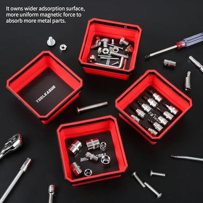 TOOLEAGUE 4Pcs Collapsible Magnetic Parts Tray Set with 15Lb Magnetic Pickup Pen,4.5" Square Silicone Foldable Tool for Organizing Screw Bolts Nuts Washers Pins and Other Small Metal Parts - size: 4pcs