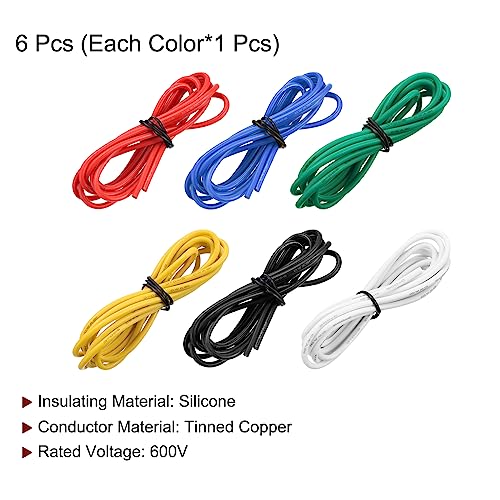 MECCANIXITY 16 Gauge Wire Silicone Wire 16AWG Electrical Wire Stranded Wire Tinned Copper Wire High Temp Hookup Wire 6 Color 1.5m/4.92ft for Car Model Electric Appliances 6pcs - size: 16AWG, 4.92ft