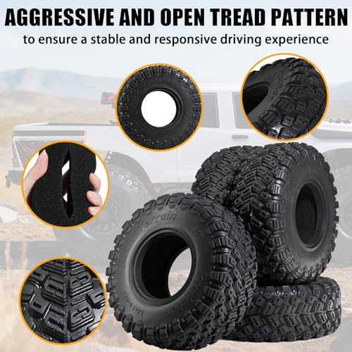 2.2 RC Crawler Tires 4pcs All Terrain Super Grip Soft Rubber, 125mm Height, Fit for TRX4 Sport, Redcat Everest 10, Axial SCX10 Capra 4WS RBX10 Ryft, RC Off-road Tires w/Foam Inserts - size: LH Tire-2.2