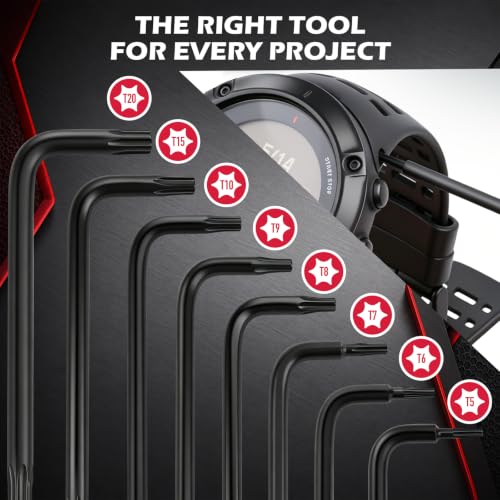 SEDY 8-Piece Mini Torx L Key Set, Tamperproof Torx Star Allen Wrench, T5, T6, T7, T8, T9, T10, T15, T20, Cr-V - style: 8-Piece Mini Tamperproof Torx Star Allen Wrench
