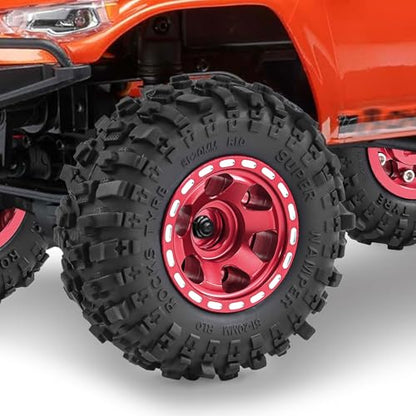 1.0" Beadlock Aluminum Wheels and 51mm Soft Rubber Tires | for SCX24, TRX4M, Ascent 18, FCX24, 1/18 1/24 RC Crawler, 7mm Hex, 0mm Offset, with Foam Inserts, (Red 101) - color: Red 101